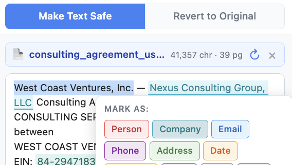 Review detected sensitive items
