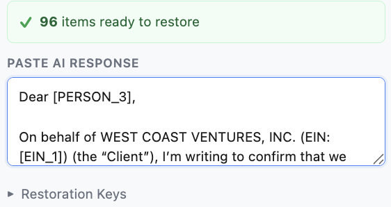 Restored text with original data