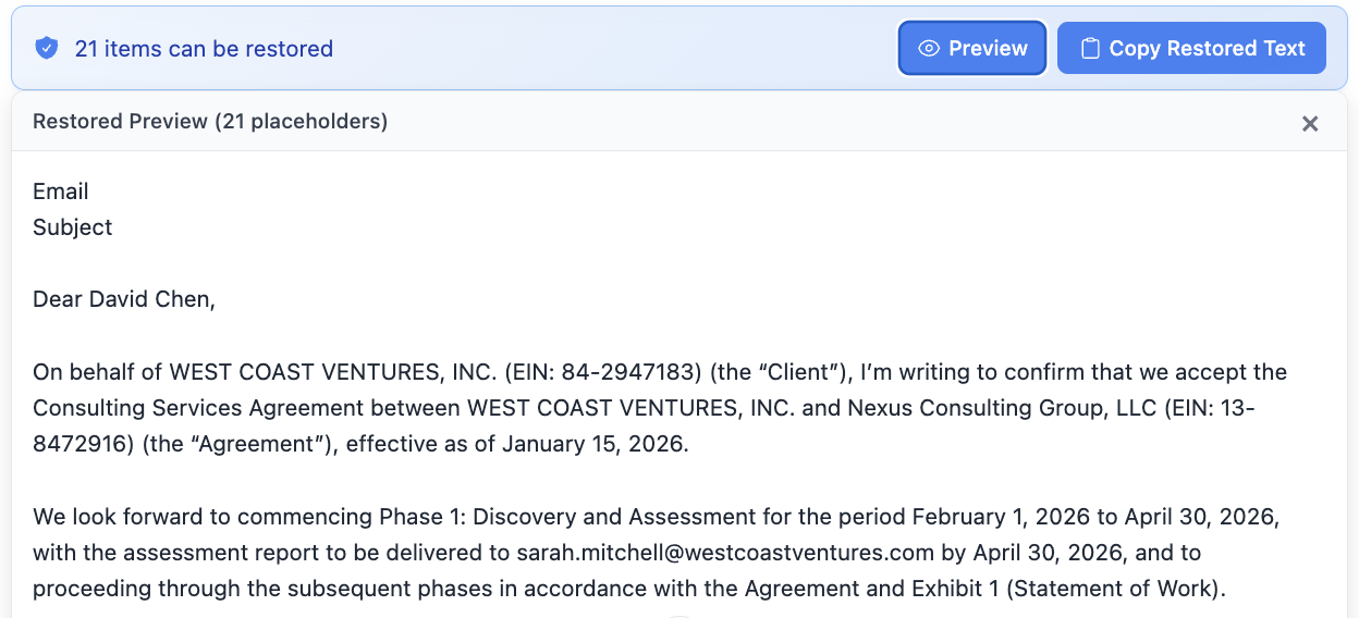 Restore original data from AI response